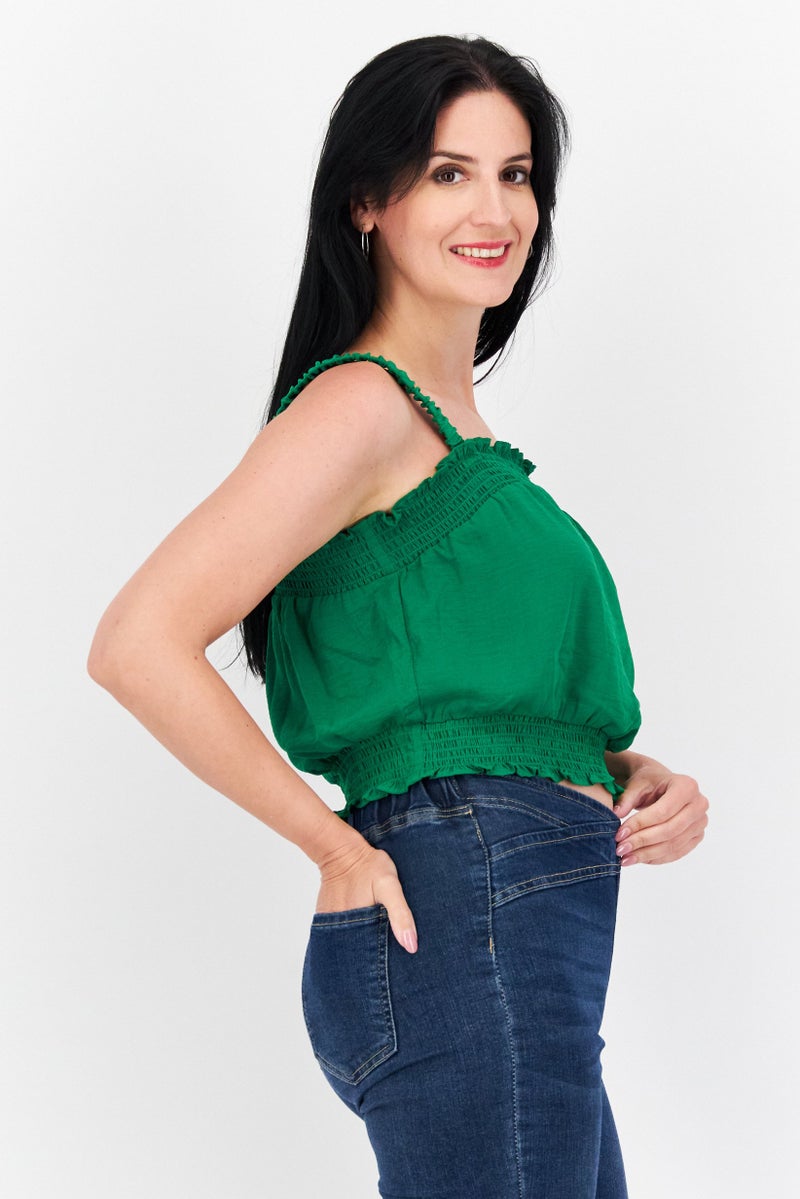 Riley & Rae بلوزة نسائية بدون أكمام بقصة مستقيمة عنق، خضراء - Image 2